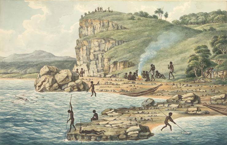 Indigenous Australians gathering seafood, c1817