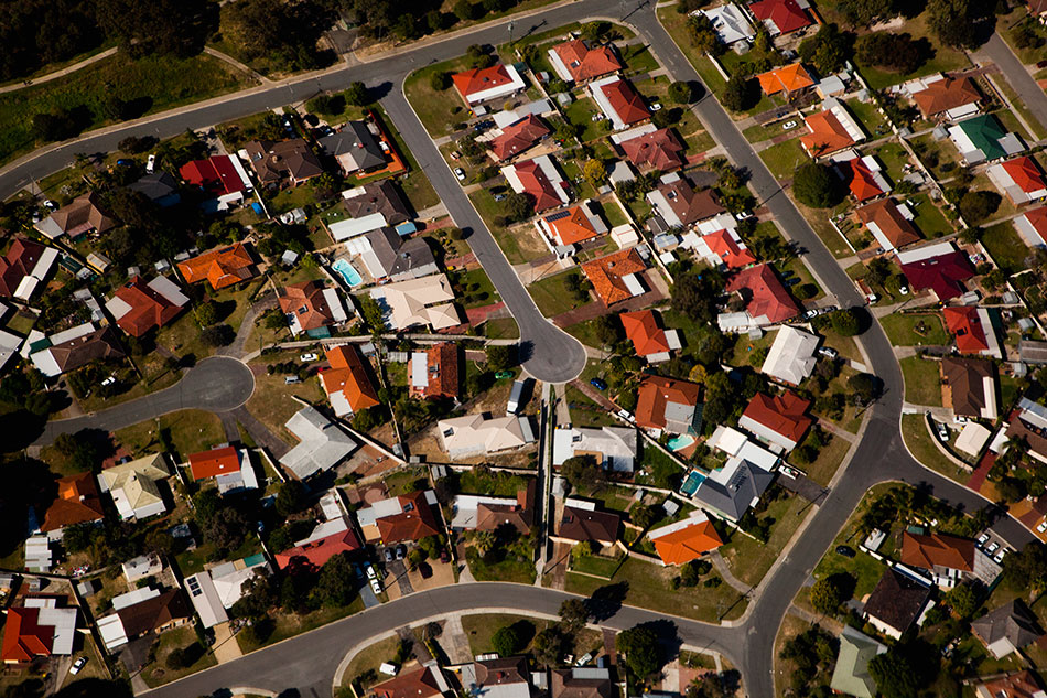 Aerial view of a suburb