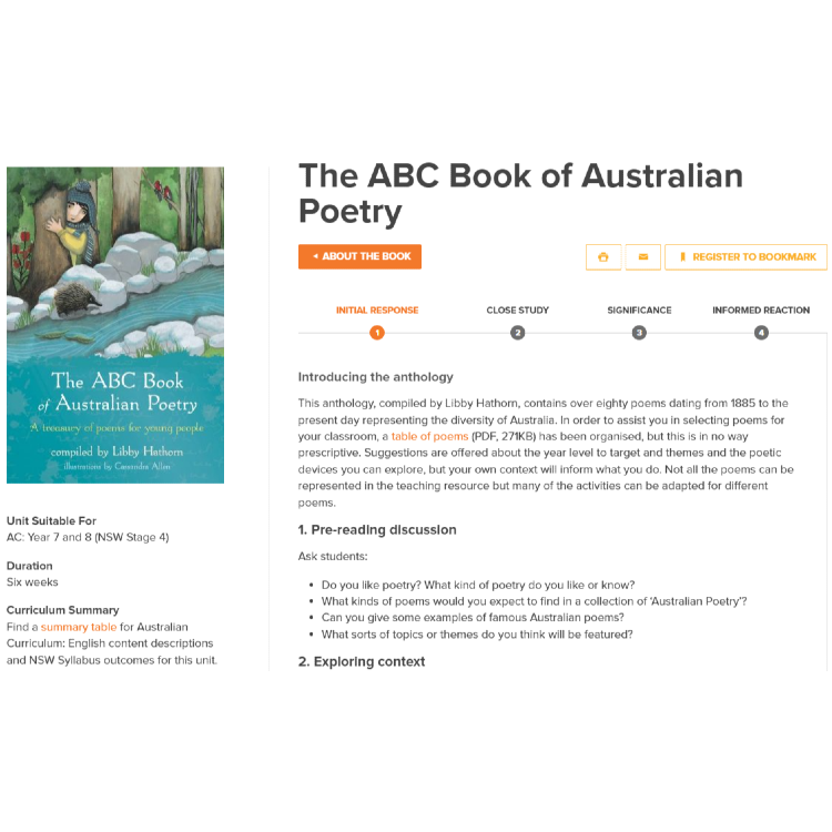 The ABC Book of Australian Poetry: Unit of work