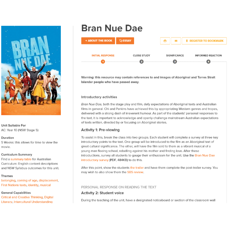 Bran Nue Dae: Unit of work