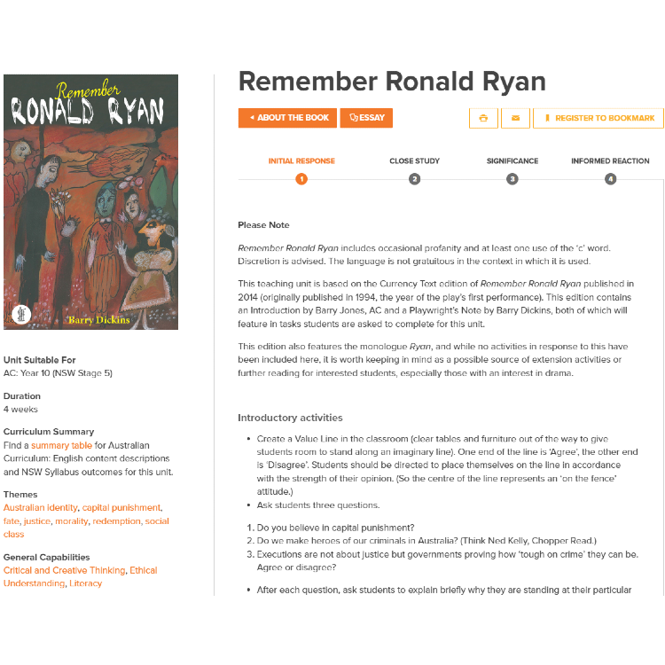 Remember Ronald Ryan: Unit of work