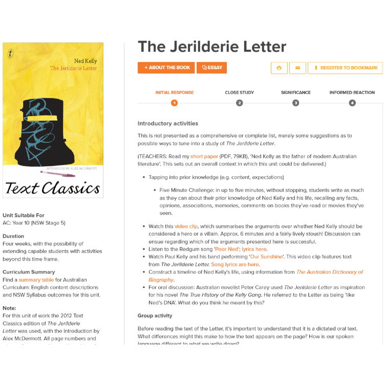 The Jerilderie Letter: Unit of work