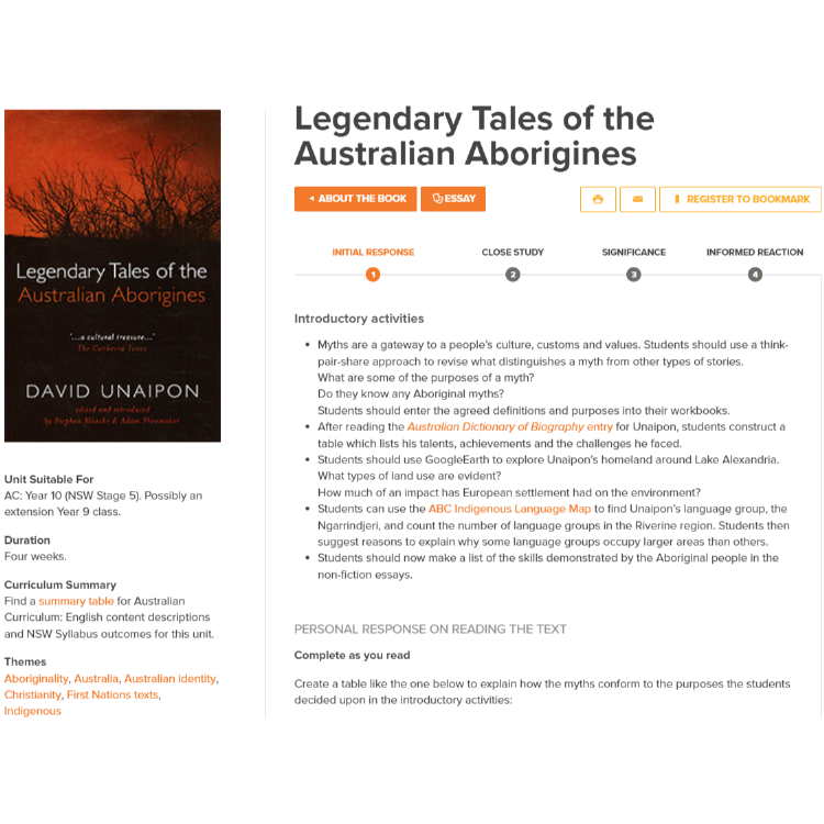 Legendary Tales of the Australian Aborigines: Unit of work