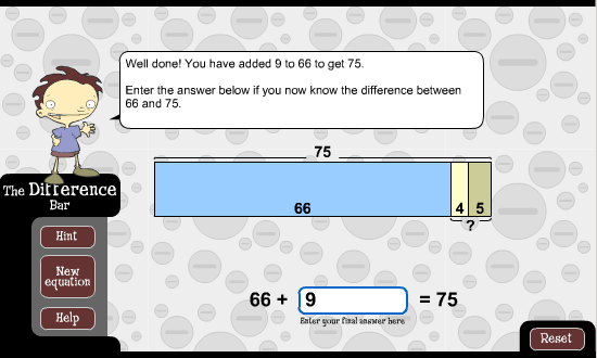 The Difference Bar showing the difference between 66 and 75.