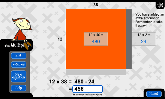 This image shows 12 times 38, with 38 being extended to 40.