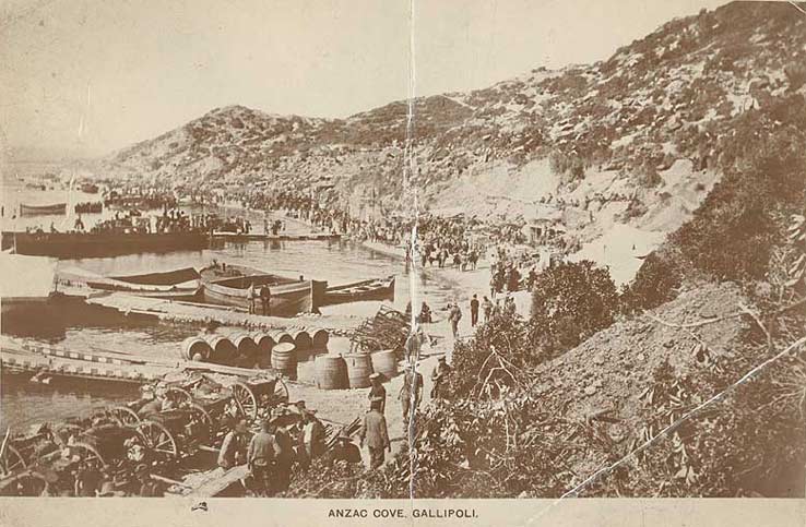 Boats and supplies at Anzac Cove, Gallipoli, 1915