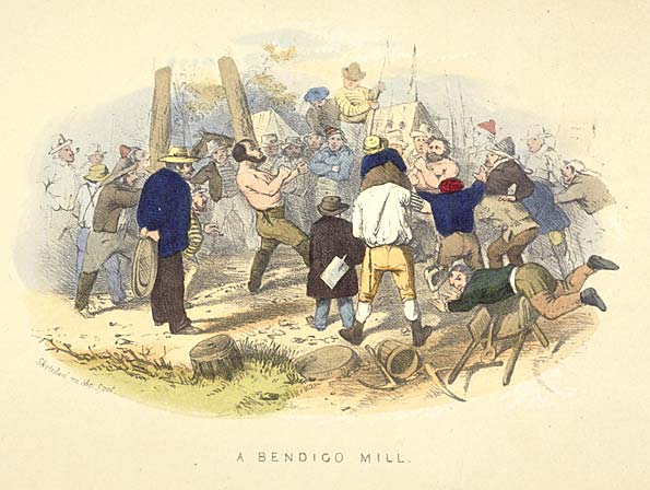 A boxing match in Bendigo, 1853