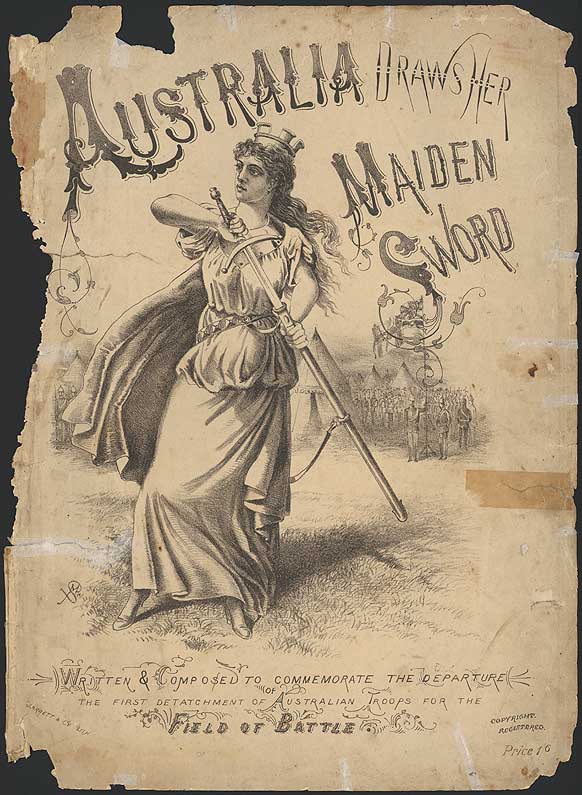 Sheet music cover for 'Australia draws her maiden sword', 1885