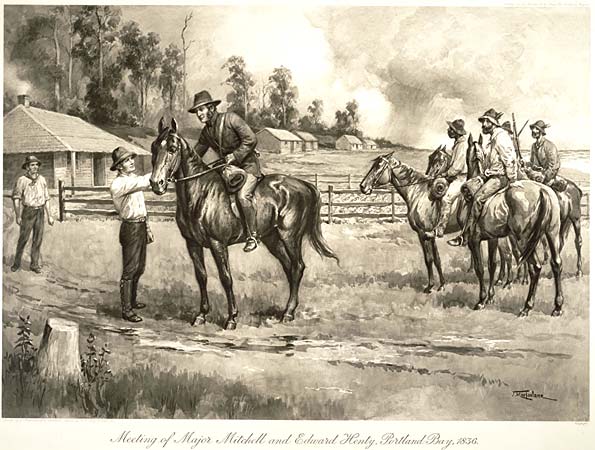 'Meeting of Major Mitchell and Edward Henty, Portland Bay, 1836'
