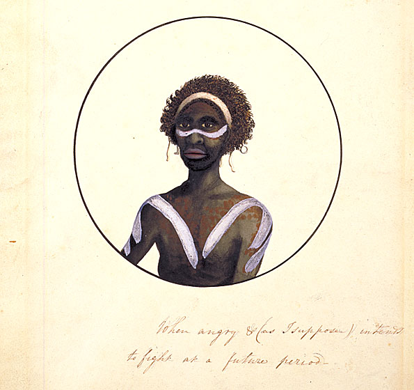 Indigenous Australian man with white body paint, c1790