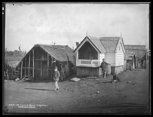 'Te Whiti's bank, Parihaka', c1887