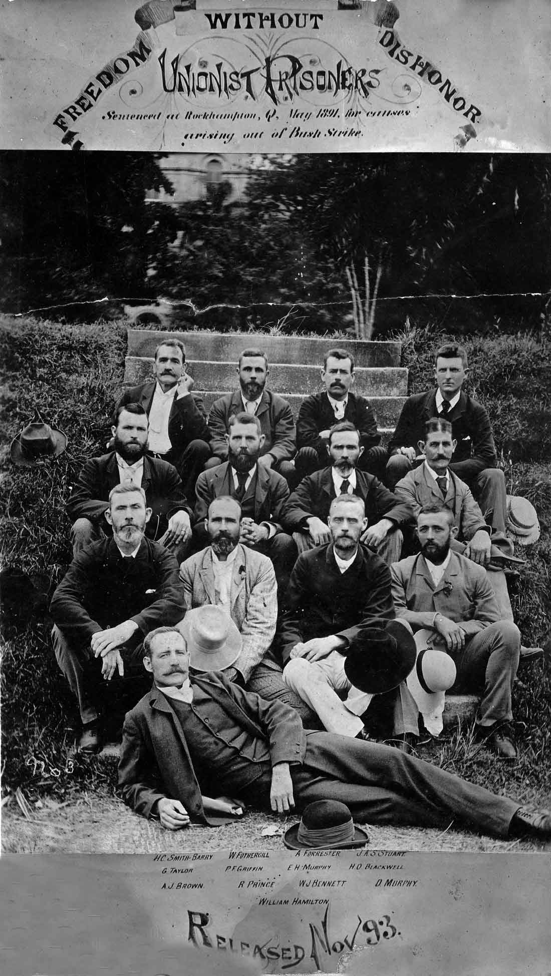 Freed unionist shearers following the 1891 Shearers' Strike, 1893