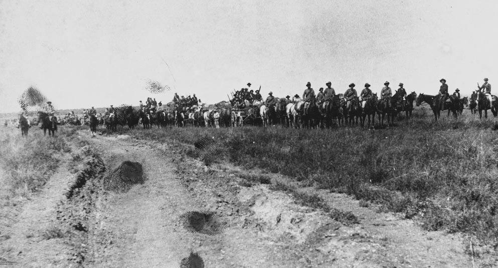 Troopers protecting non-union labour during the Shearers' Strike, 1891