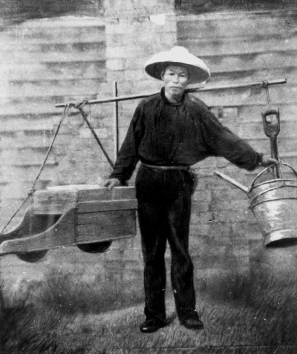 Chinese gold digger preparing for work, c1860s