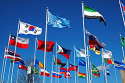 National flags flying on flagpoles