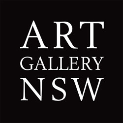 Art Gallery NSW logo. Links to image of 'In mob we trust', portrait of Richard Bell on a coin as a depiction of Aboriginal currency