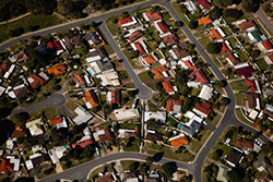 View of houses, streets and backyards